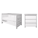 Tutti Bambini Modena 2 Piece Nursery Furniture Set with Cot Bed & Dresser - White & Grey Ash