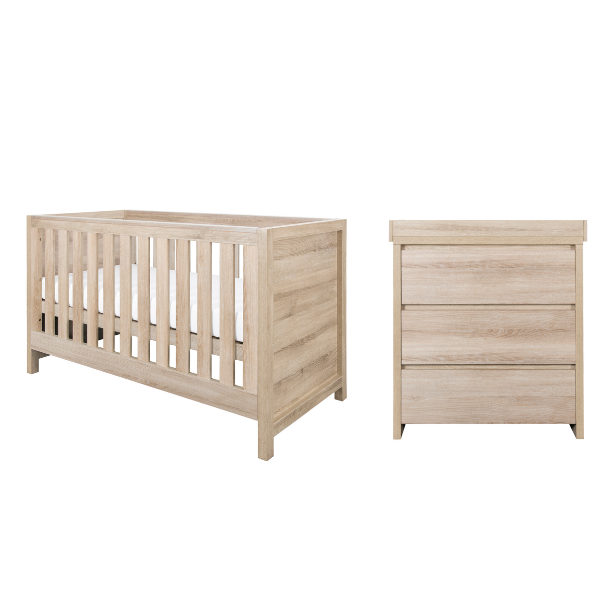 Tutti Bambini Modena 2 Piece Nursery Furniture Set with Cot Bed & Dresser - Oak