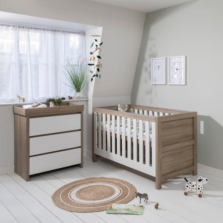 Tutti Bambini Modena 2 Piece Nursery Furniture Set with Cot Bed & Dresser - White & Oak