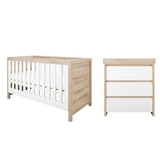 Tutti Bambini Modena 2 Piece Nursery Furniture Set with Cot Bed & Dresser - White & Oak