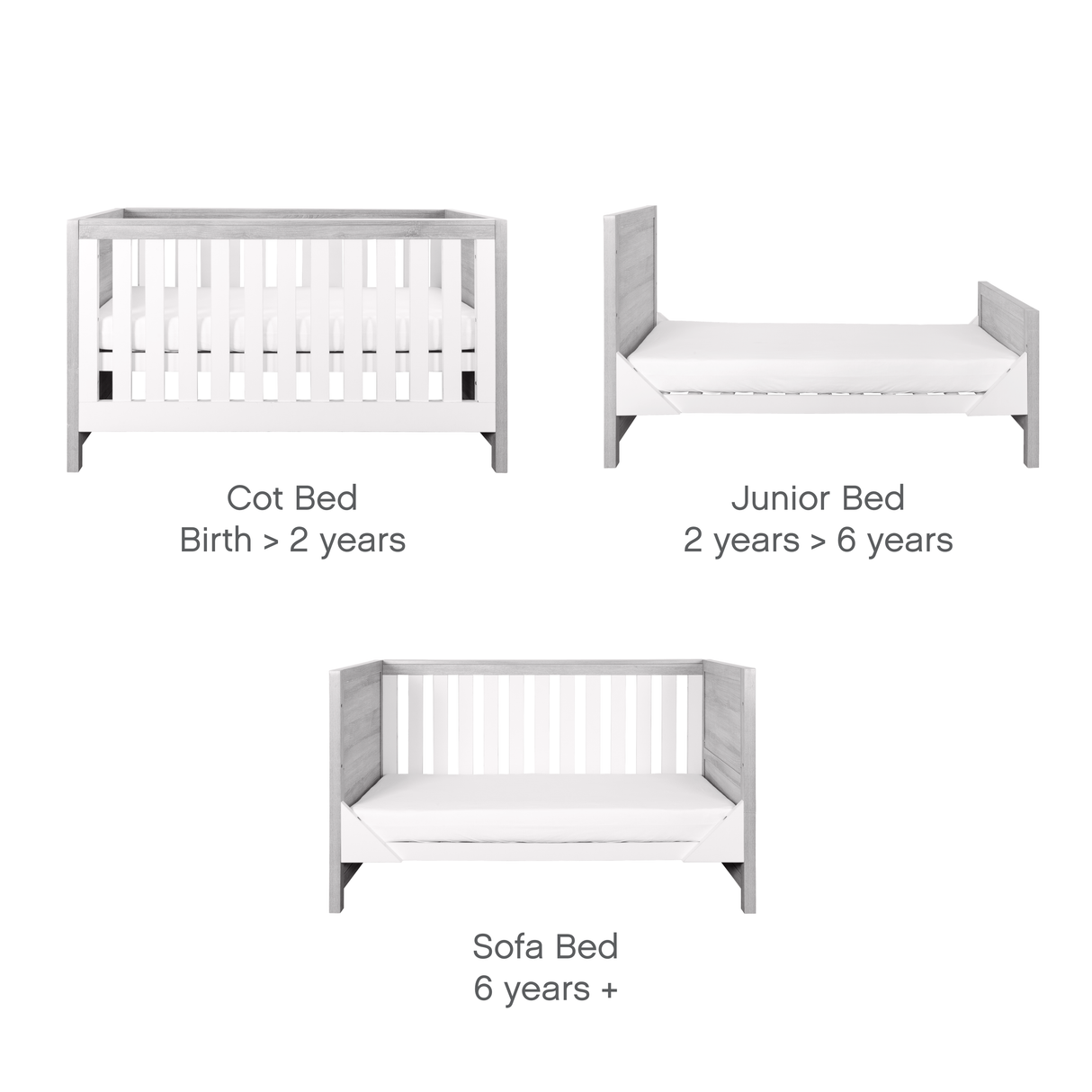 Tutti Bambini Modena 2 Piece Nursery Furniture Set with Cot Bed & Dresser - White & Grey Ash