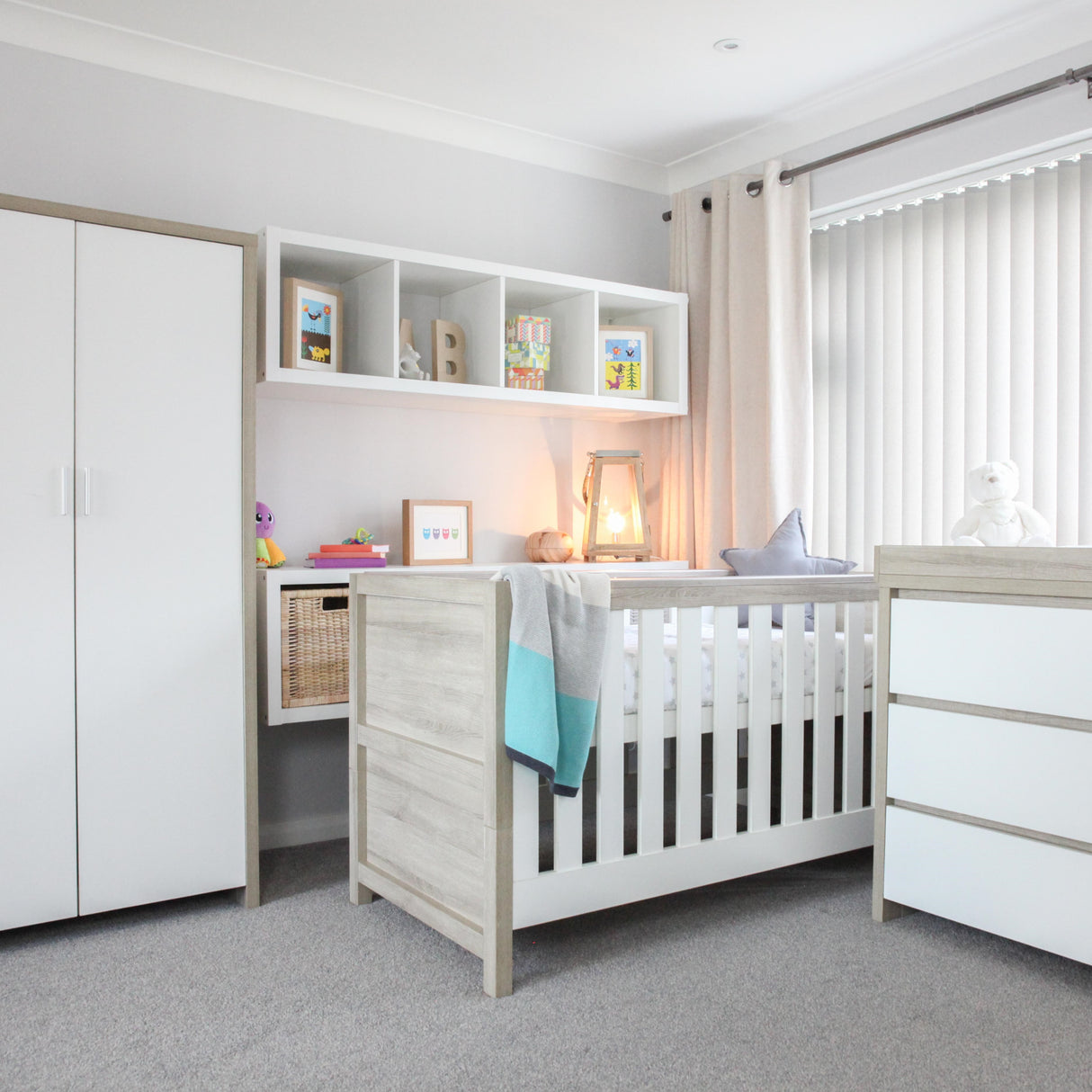 Tutti Bambini Modena 3 Piece Nursery Furniture Set with Cot Bed, Dresser & Wardrobe - White & Oak