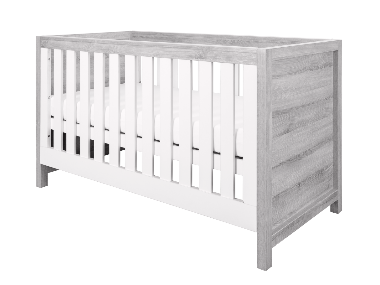 Tutti Bambini Modena 2 Piece Nursery Furniture Set with Cot Bed & Dresser - White & Grey Ash