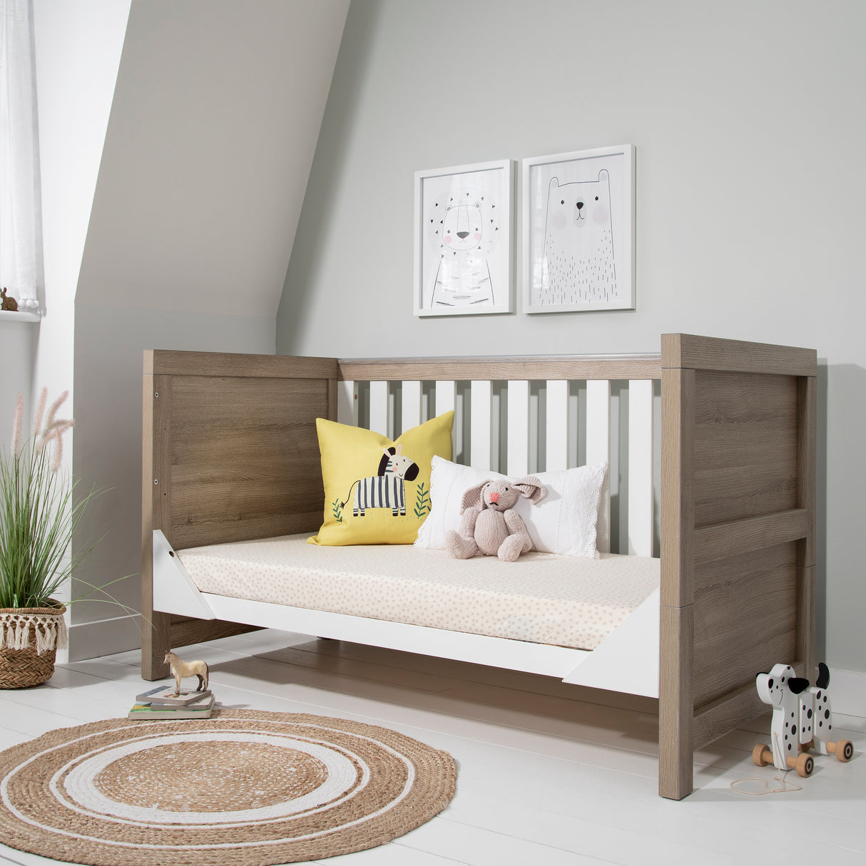 Tutti Bambini Modena 3 Piece Nursery Furniture Set with Cot Bed, Dresser & Wardrobe - White & Oak