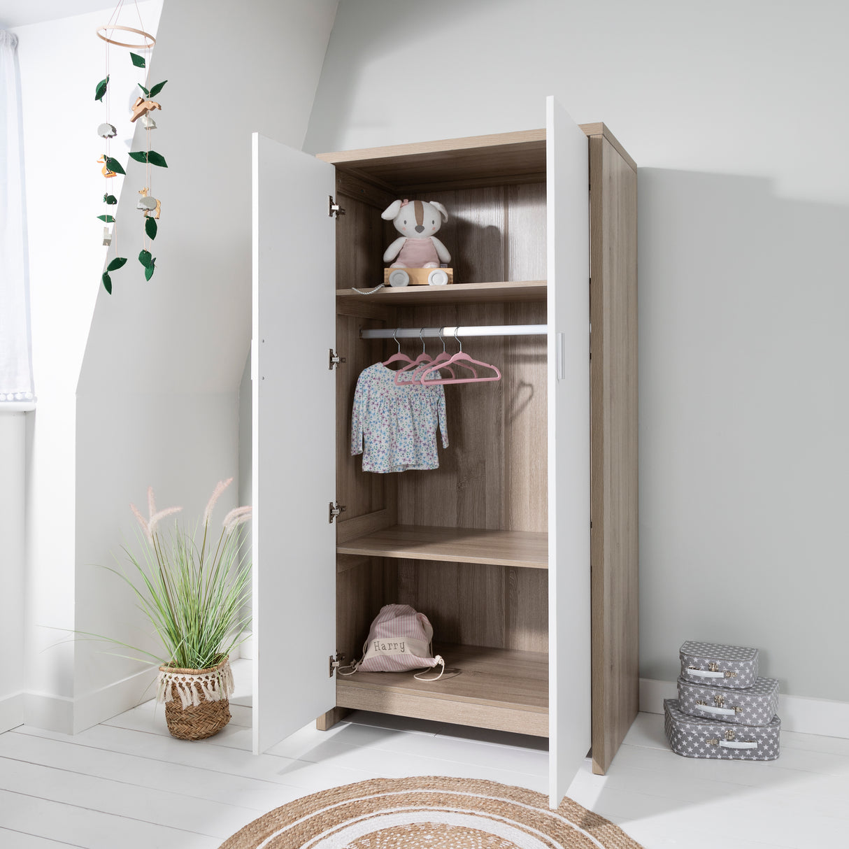 Tutti Bambini Modena 3 Piece Nursery Furniture Set with Cot Bed, Dresser & Wardrobe - White & Oak