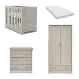 Obaby Nika Mini 3 Piece Nursery Furniture Set with Cot Bed, Dresser & Wardrobe – Grey Wash