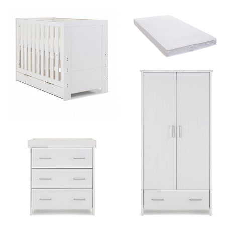 Obaby Nika Mini 3 Piece Nursery Furniture Set with Cot Bed, Dresser & Wardrobe – White Wash