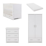 Obaby Nika Mini 3 Piece Nursery Furniture Set with Cot Bed, Dresser & Wardrobe – White Wash