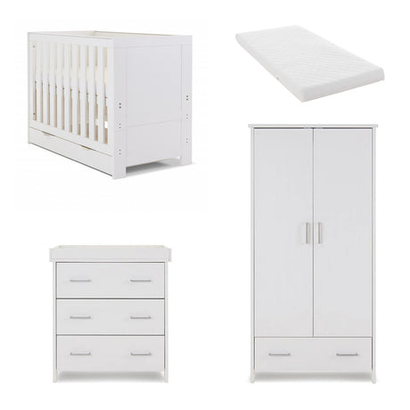 Obaby Nika Mini 3 Piece Nursery Furniture Set with Cot Bed, Dresser & Wardrobe – White Wash