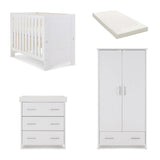 Obaby Nika Mini 3 Piece Nursery Furniture Set with Cot Bed, Dresser & Wardrobe – White Wash