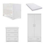 Obaby Nika Mini 3 Piece Nursery Furniture Set with Cot Bed, Dresser & Wardrobe – White Wash