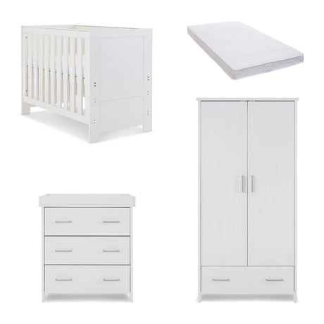 Obaby Nika Mini 3 Piece Nursery Furniture Set with Cot Bed, Dresser & Wardrobe – White Wash