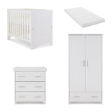 Obaby Nika Mini 3 Piece Nursery Furniture Set with Cot Bed, Dresser & Wardrobe – White Wash