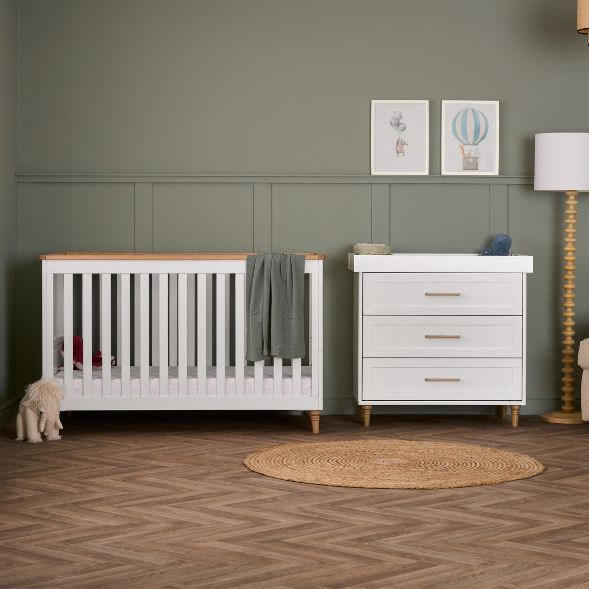 Obaby Orla 2 Piece Nursery Furniture Set with Cot Bed and Dresser - White & Oak