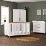 Obaby Orla 3 Piece Nursery Furniture Set with Cot Bed, Dresser and Wardrobe - White & Oak