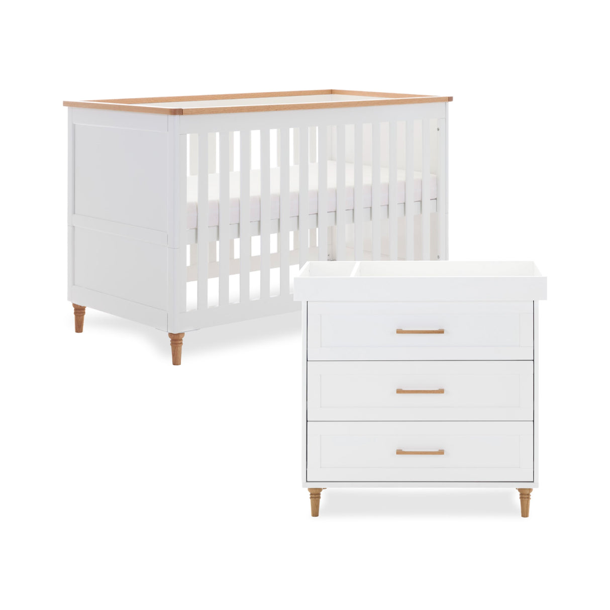 Obaby Orla 2 Piece Nursery Furniture Set with Cot Bed and Dresser - White & Oak