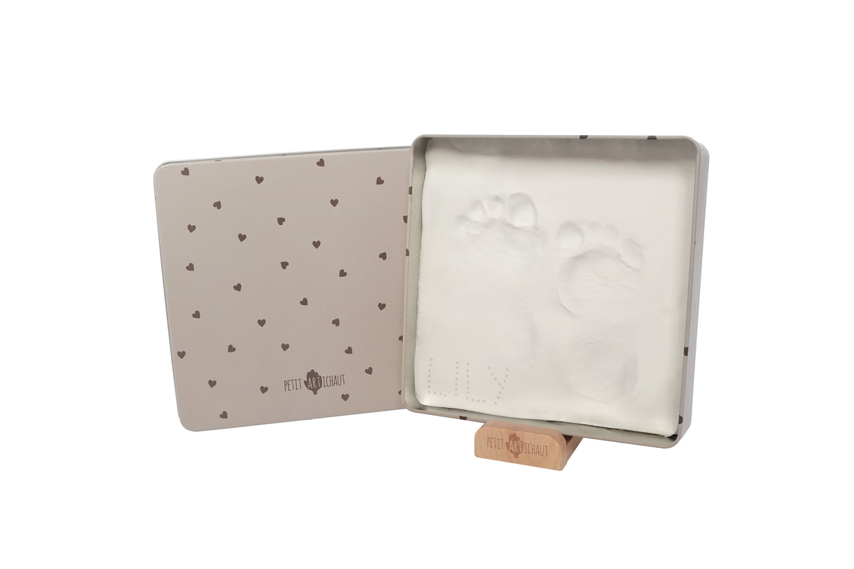 Petit Artichaut Baby Imprint Square Tin Keepsake - Pretty Hearts