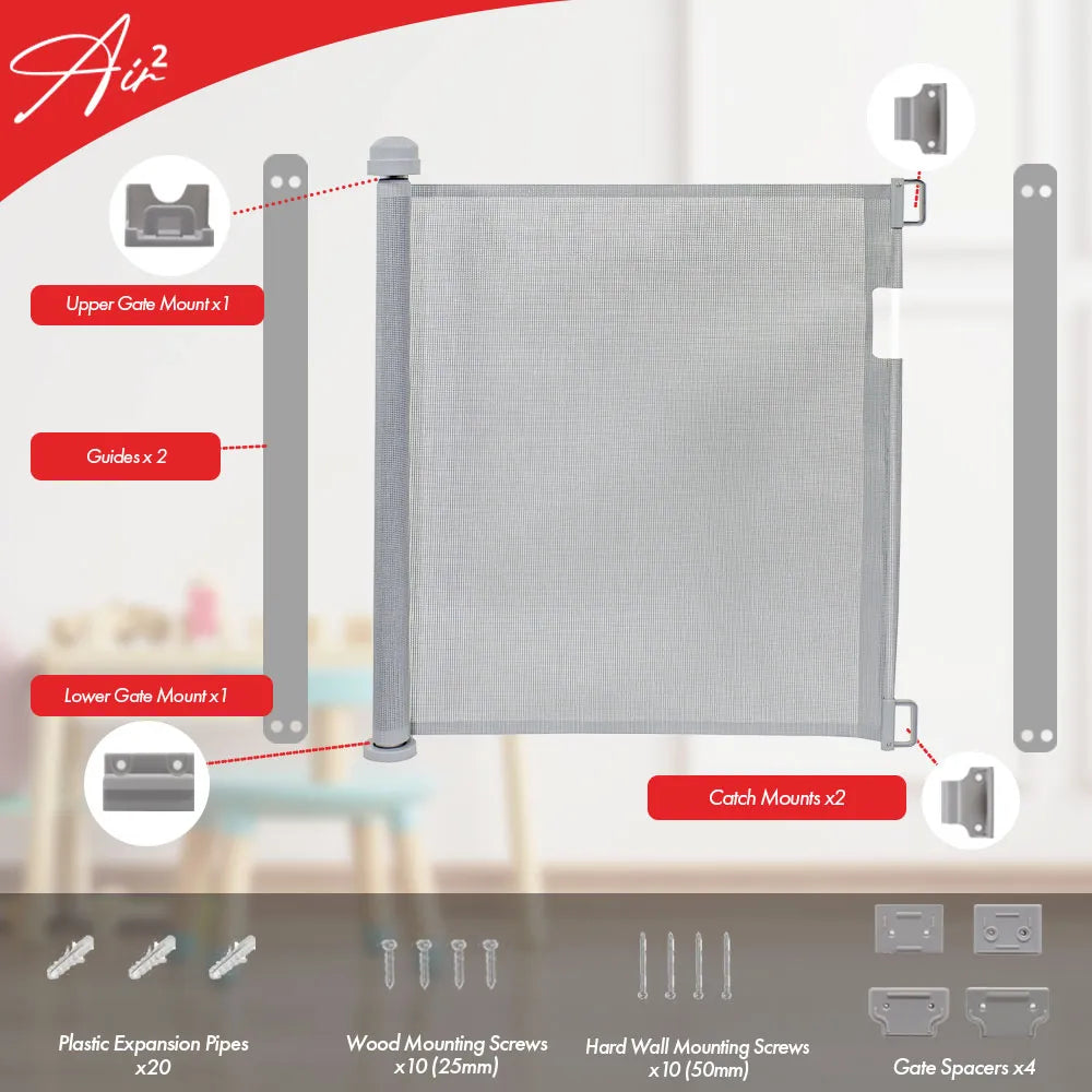 Callowesse Air2 Retractable Stair Safety Gate 0-150cm – Grey