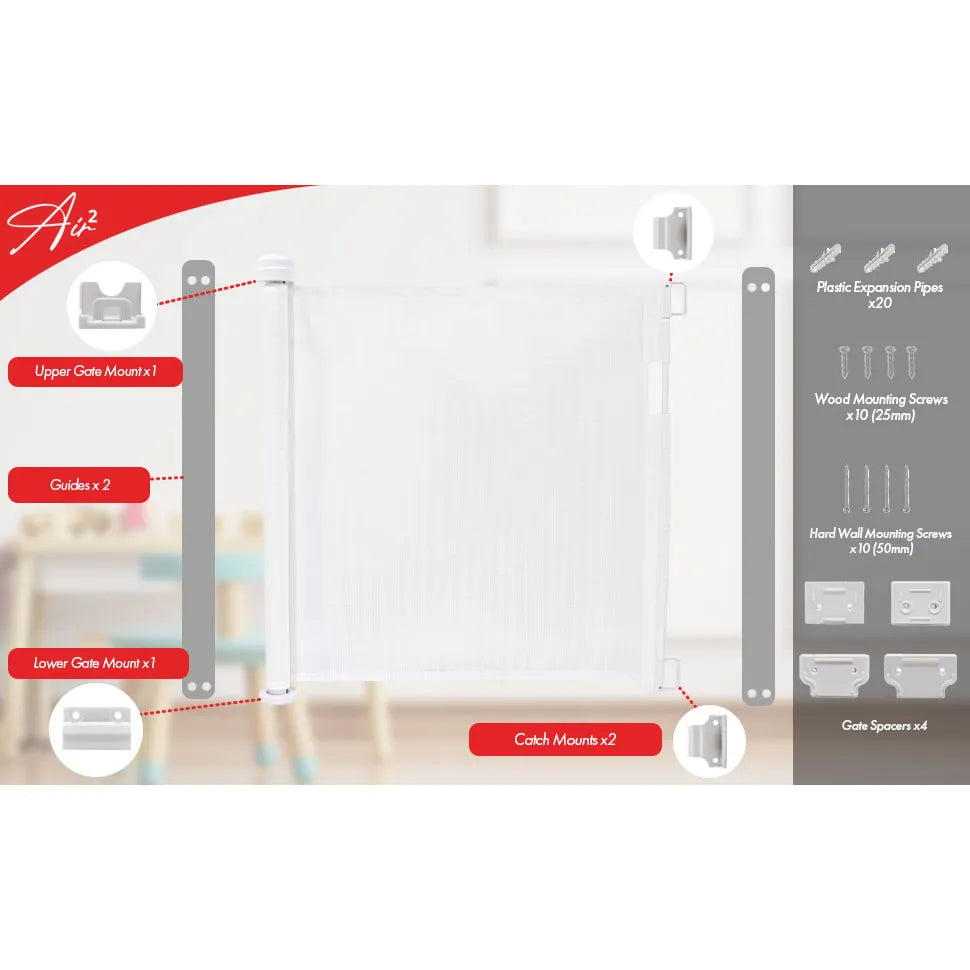 Callowesse Air2 Retractable Stair Safety Gate 0-150cm – White