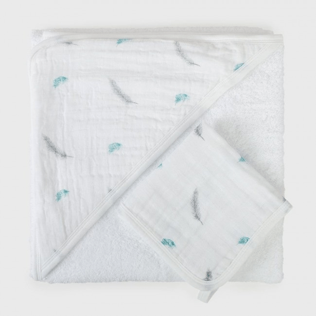 Petite Piccolo Hooded Bath Towel & Washcloth Set – Moon & Stars