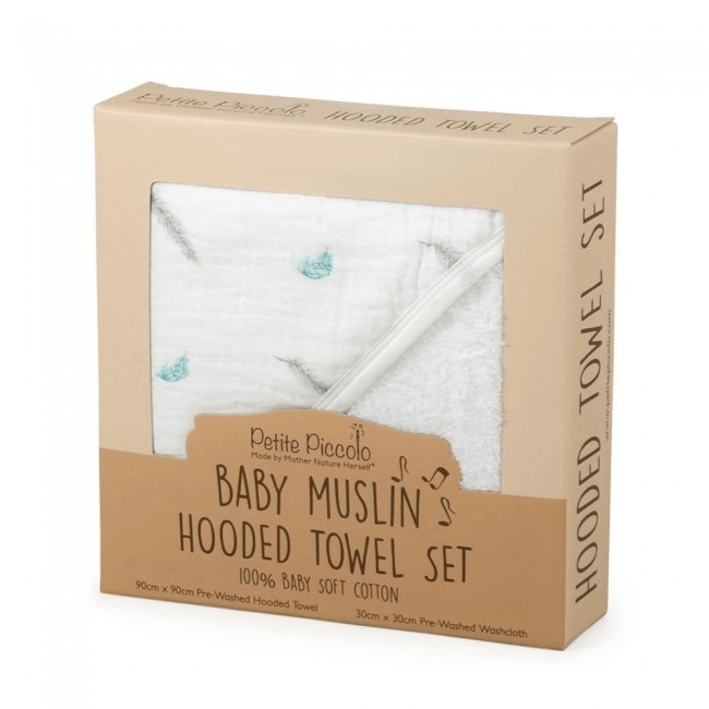 Petite Piccolo Hooded Bath Towel & Washcloth Set – Feathers