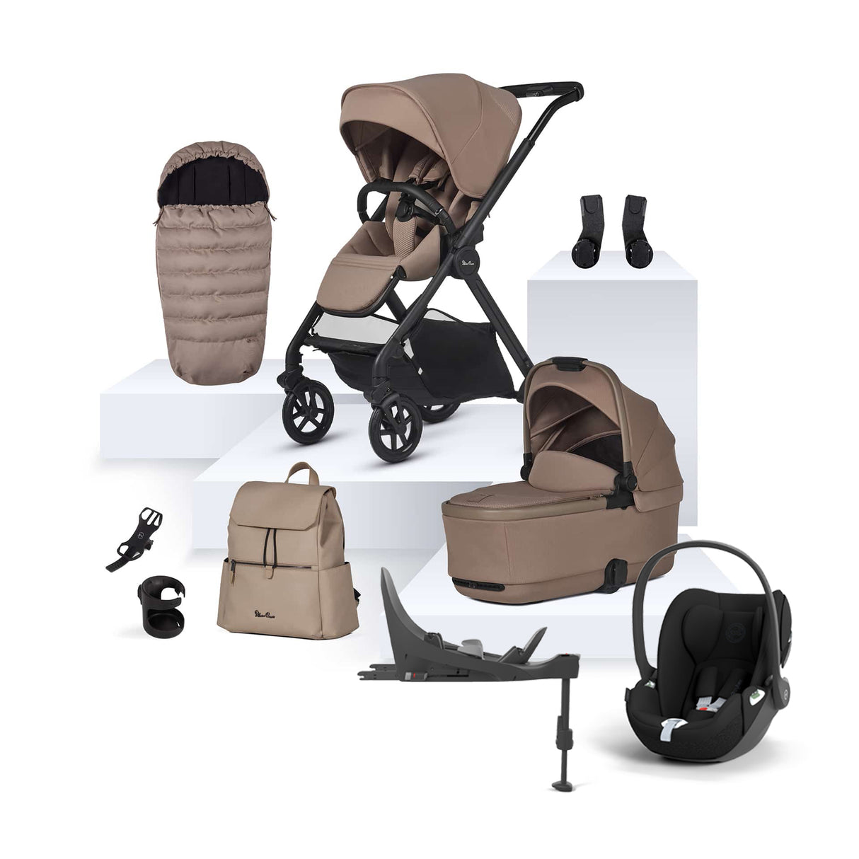 Silver Cross Reef 2 Ultimate Travel System Bundle with Cybex Cloud T Car Seat and ISOFIX Base - Mocha