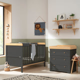 Tutti Bambini Rio 2 Piece Nursery Furniture Set with Cot Bed, Cot Top Changer and Dresser - Slate Grey / Oak