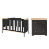 Tutti Bambini Rio 2 Piece Nursery Furniture Set with Cot Bed, Cot Top Changer and Dresser - Slate Grey / Oak