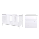 Tutti Bambini Rio 2 Piece Nursery Furniture Set with Cot Bed, Cot Top Changer and Dresser - White / Dove Grey