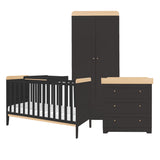 Tutti Bambini Rio 3 Piece Nursery Furniture Set with Cot Bed, Cot Top Changer, Dresser and Wardrobe - Slate Grey / Oak