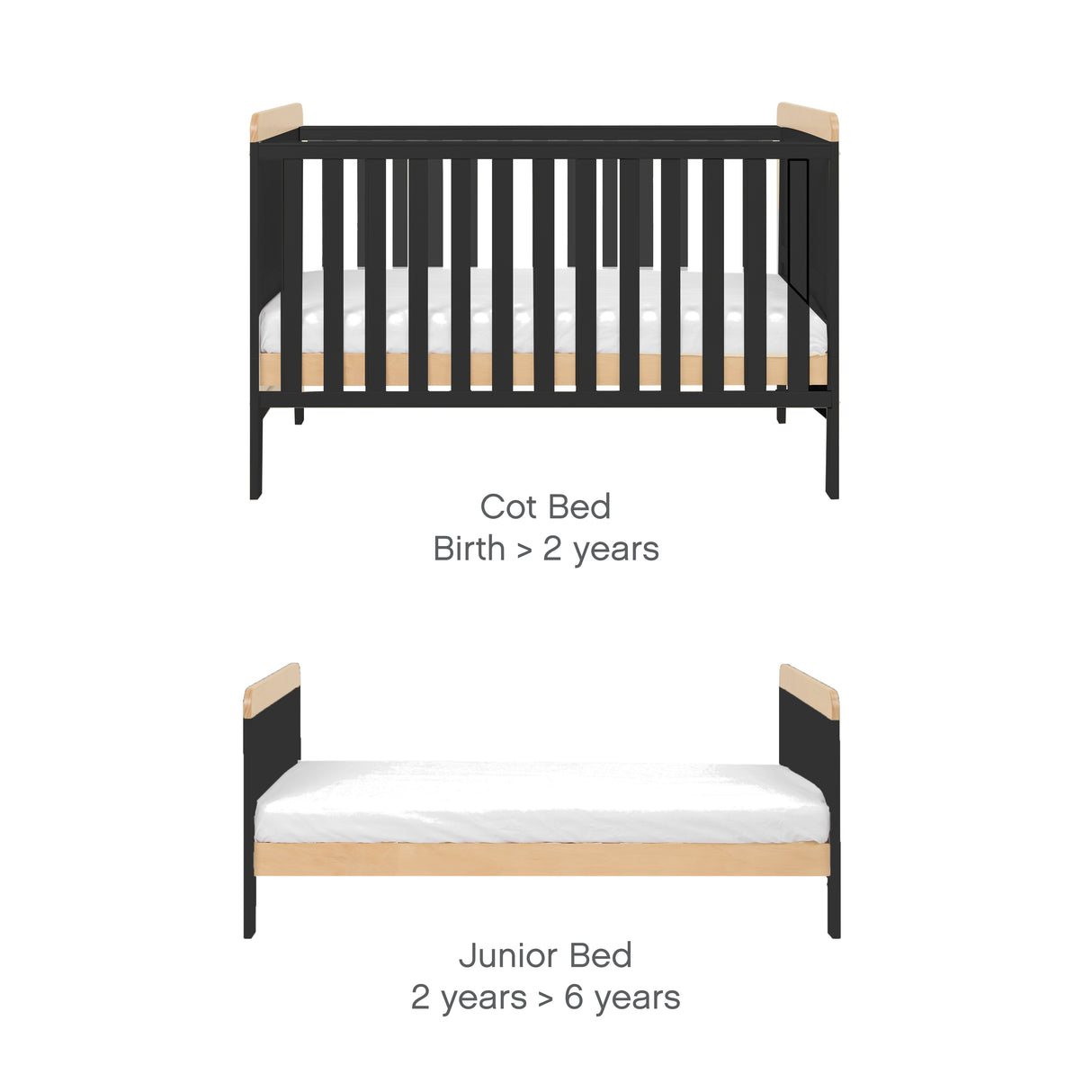 Tutti Bambini Rio 3 Piece Nursery Furniture Set with Cot Bed, Cot Top Changer, Dresser and Wardrobe - Slate Grey / Oak