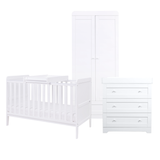 Tutti Bambini Rio 3 Piece Nursery Furniture Set with Cot Bed, Cot Top Changer, Dresser and Wardrobe - White