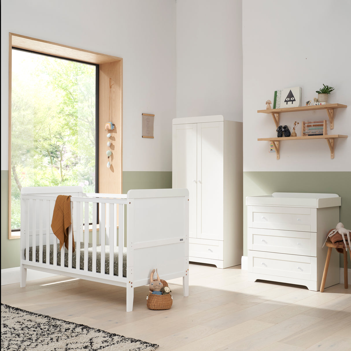 Tutti Bambini Rio 3 Piece Nursery Furniture Set with Cot Bed, Cot Top Changer, Dresser and Wardrobe - White