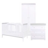 Tutti Bambini Rio 3 Piece Nursery Furniture Set with Cot Bed, Cot Top Changer, Dresser and Wardrobe - White / Dove Grey