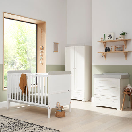 Tutti Bambini Rio 3 Piece Nursery Furniture Set with Cot Bed, Cot Top Changer, Dresser and Wardrobe - White / Dove Grey