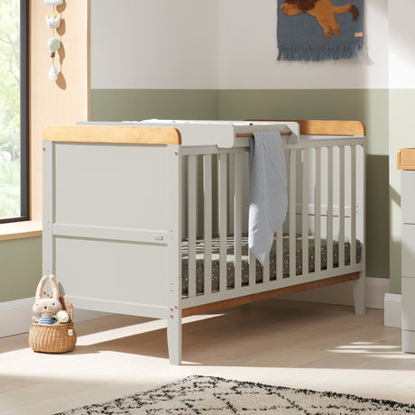 Tutti Bambini Rio Cot Bed with Cot Top Changer & Mattress - Dove Grey & Oak