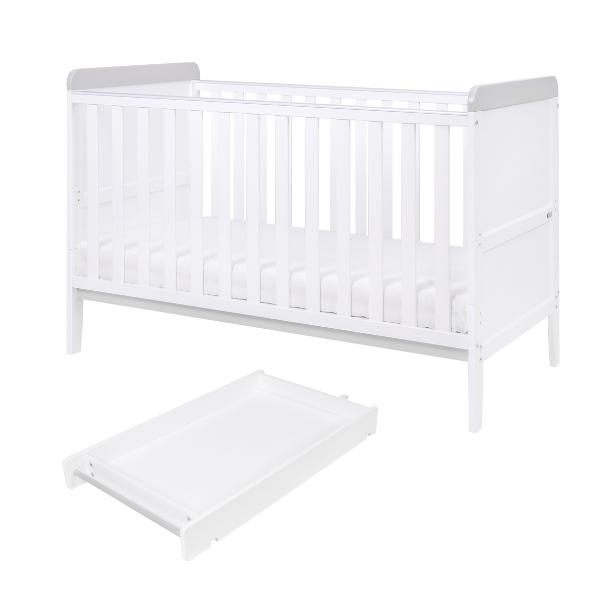 Tutti Bambini Rio Cot Bed with Cot Top Changer & Mattress - White & Dove Grey