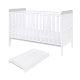 Tutti Bambini Rio 2 Piece Nursery Furniture Set with Cot Bed, Cot Top Changer and Dresser - White / Dove Grey