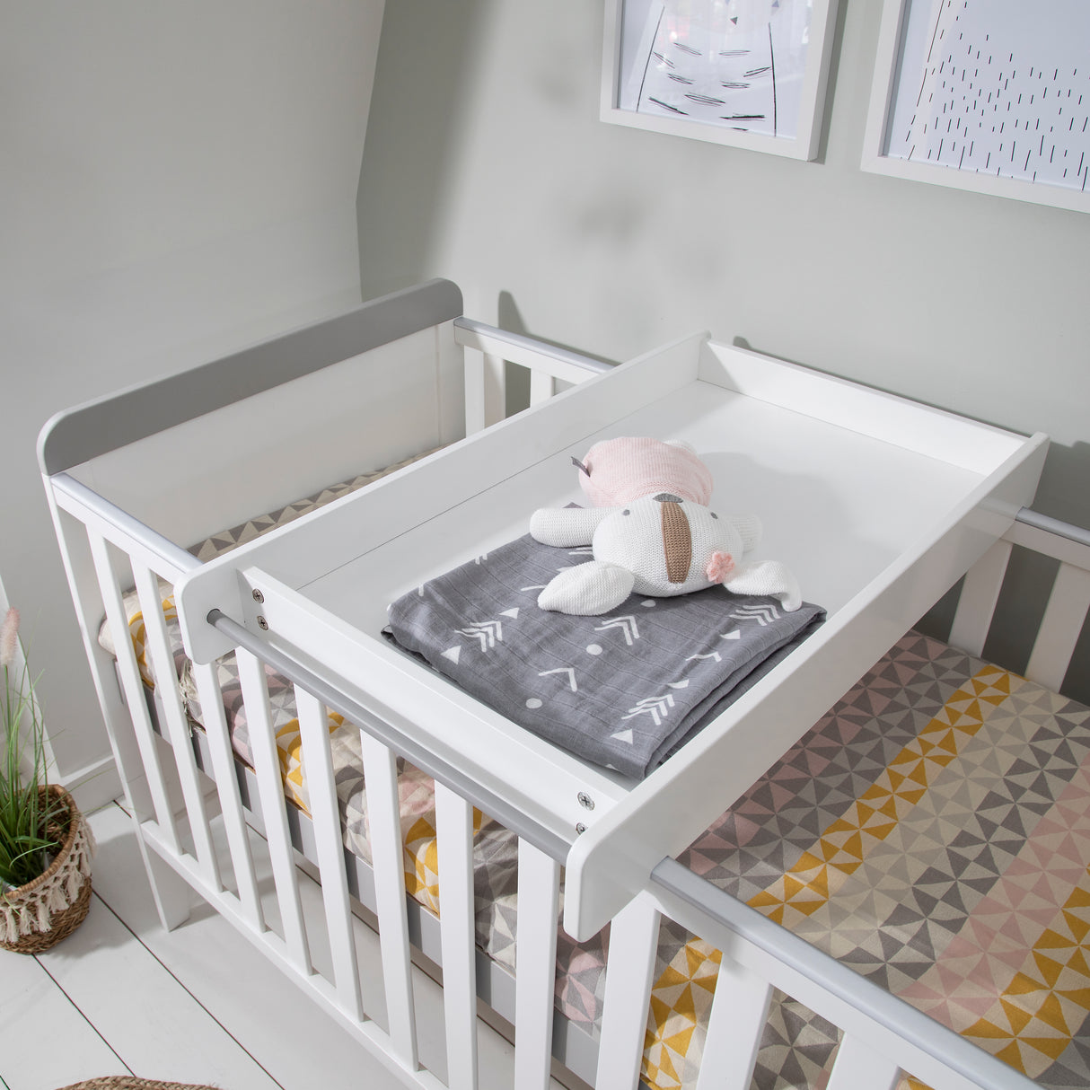 Tutti Bambini Rio Cot Bed with Cot Top Changer & Mattress - White & Dove Grey