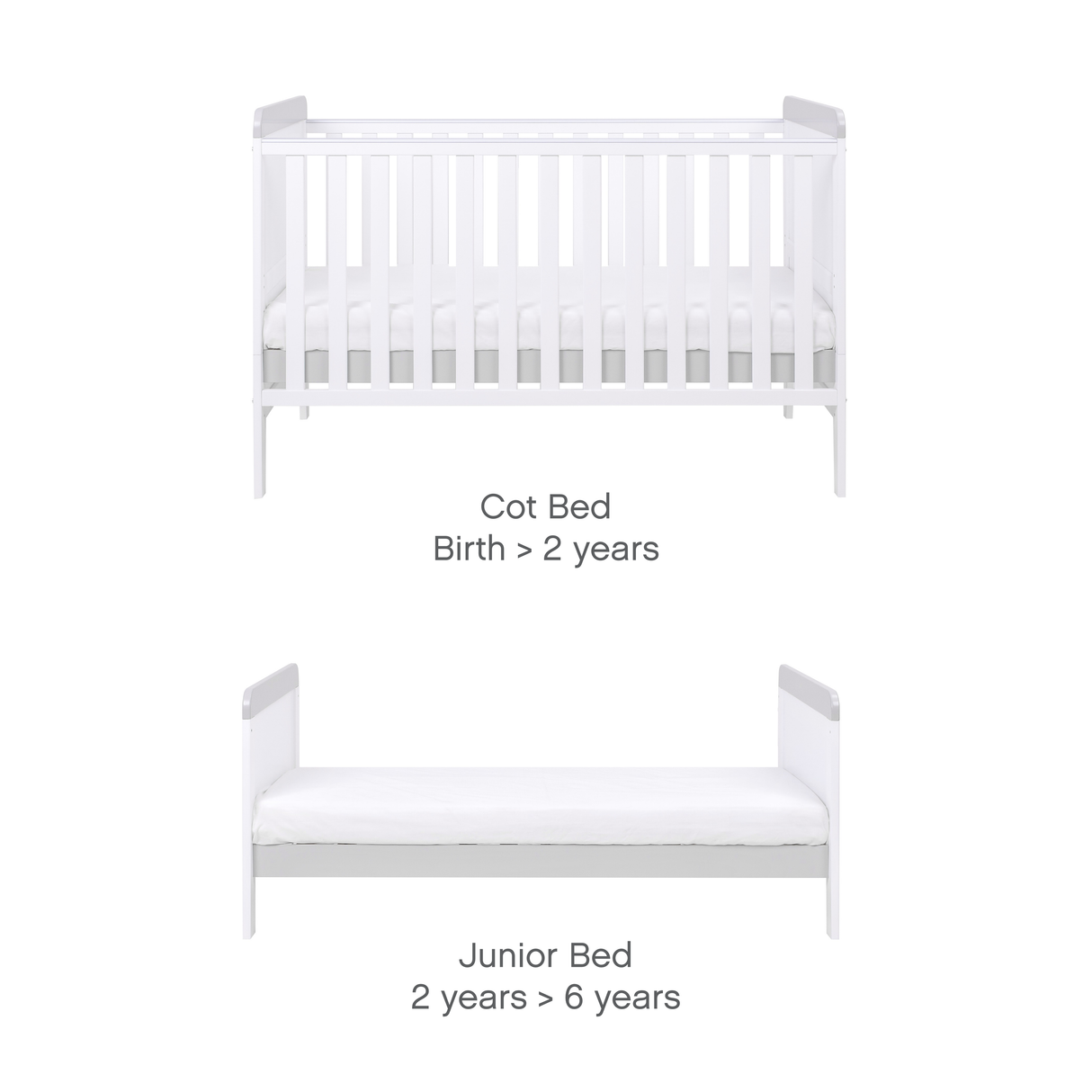 Tutti Bambini Rio Cot Bed with Cot Top Changer & Mattress - White & Dove Grey