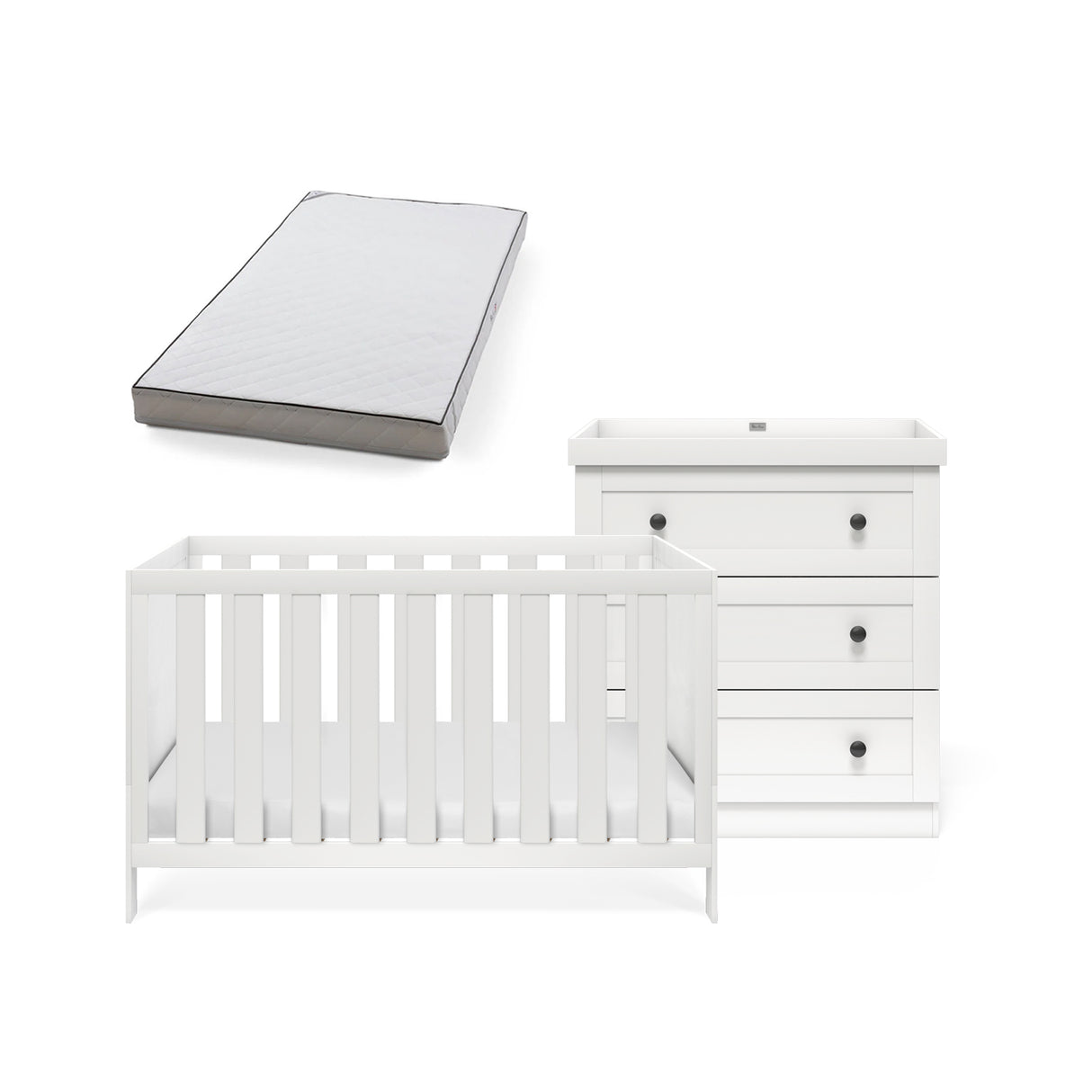 Silver Cross Bromley 2 Piece Nursery Furniture Set with Convertible Cot Bed to Toddler Bed & Dresser - White