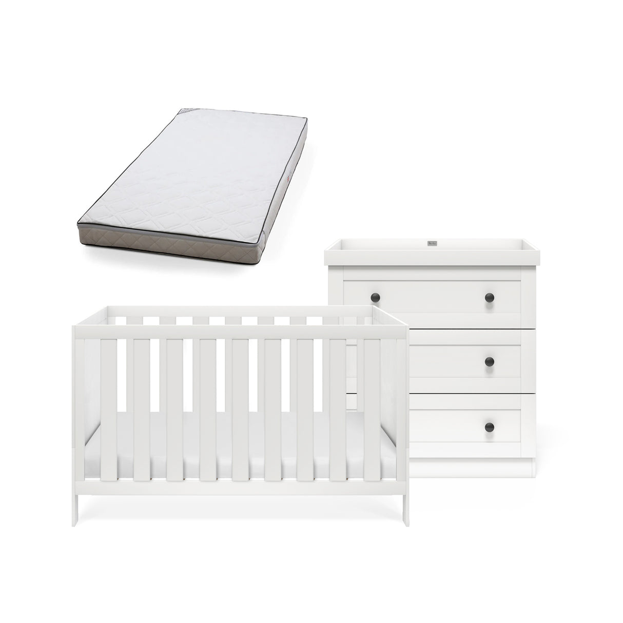 Silver Cross Bromley 2 Piece Nursery Furniture Set with Convertible Cot Bed to Toddler Bed & Dresser - White