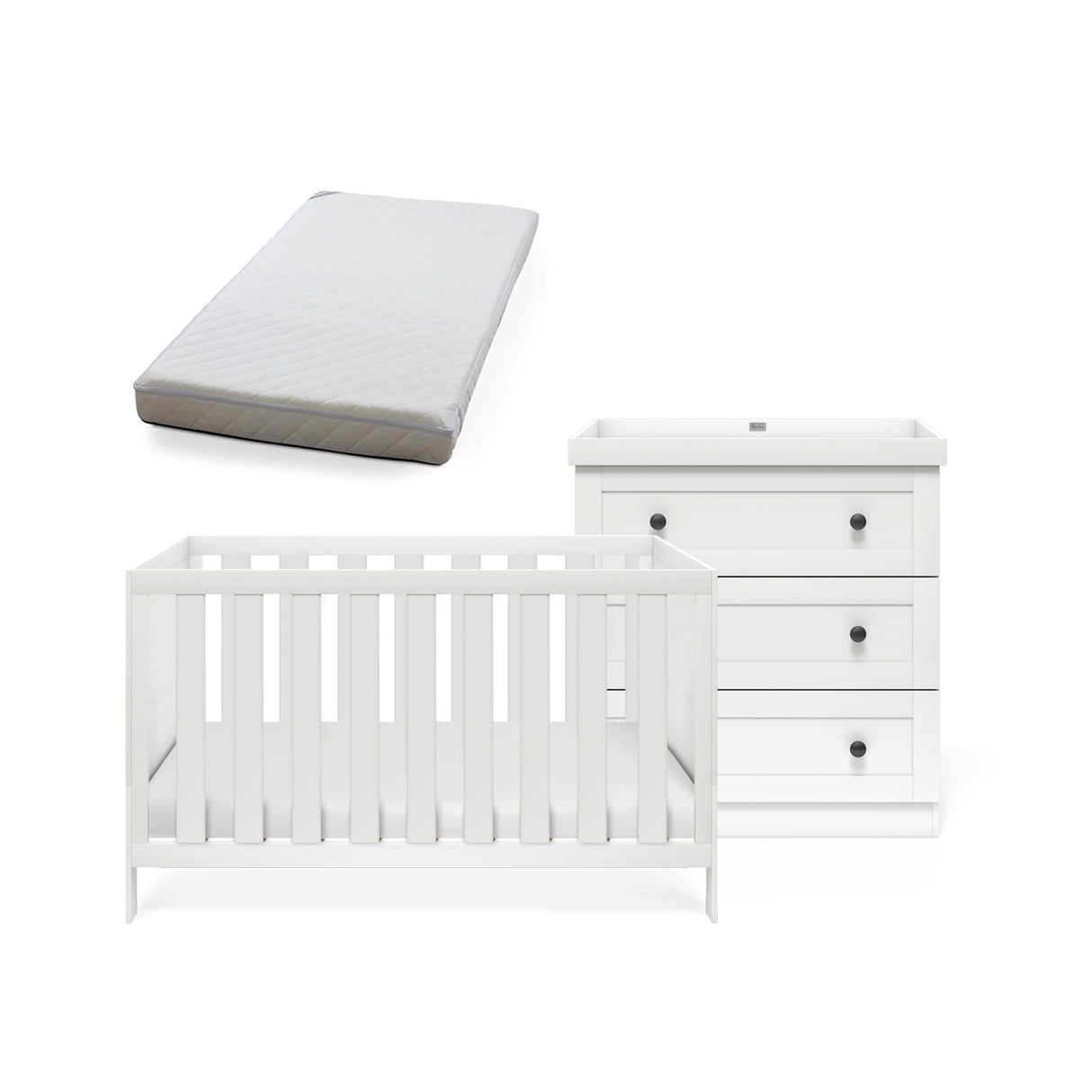 Silver Cross Bromley 2 Piece Nursery Furniture Set with Convertible Cot Bed to Toddler Bed & Dresser - White