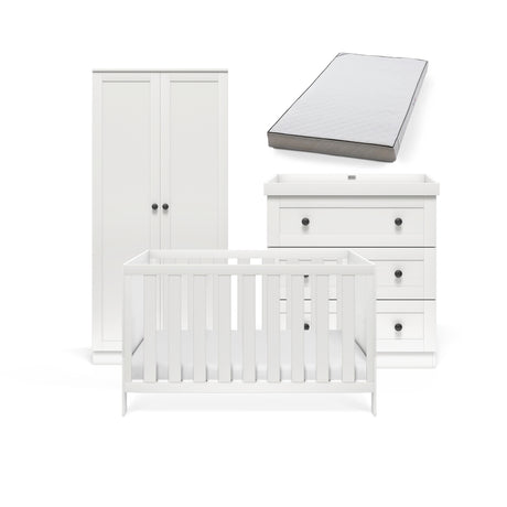 Silver Cross Bromley 3 Piece Nursery Furniture Set with Convertible Cot to Toddler Bed, Dresser & Wardrobe - White