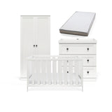 Silver Cross Bromley 3 Piece Nursery Furniture Set with Convertible Cot to Toddler Bed, Dresser & Wardrobe - White