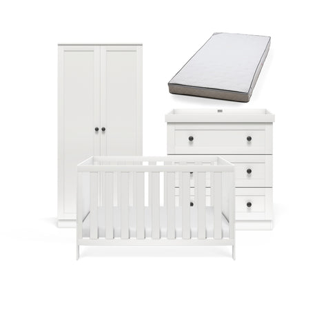 Silver Cross Bromley 3 Piece Nursery Furniture Set with Convertible Cot to Toddler Bed, Dresser & Wardrobe - White