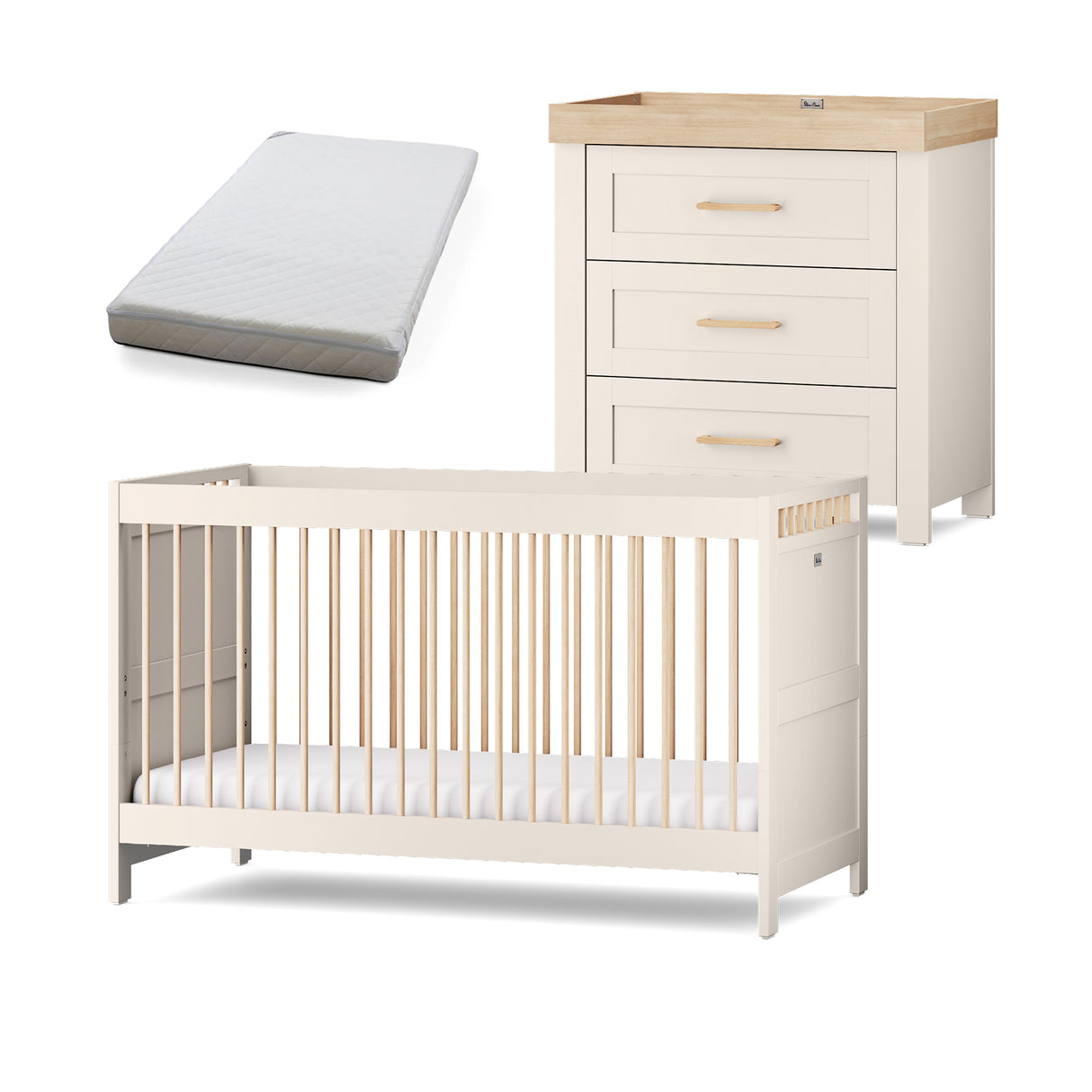 Silver Cross Seville 2 Piece Nursery Furniture Set with Convertible Cot Bed to Toddler Bed & Dresser