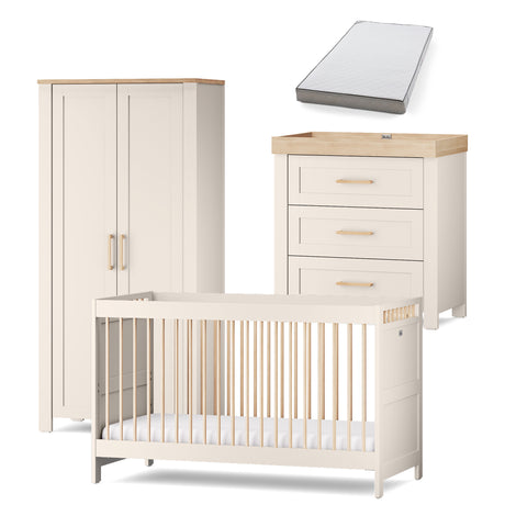 Silver Cross Seville 3 Piece Nursery Furniture Set with Convertible Cot to Toddler Bed, Dresser & Double Wardrobe