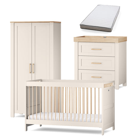 Silver Cross Seville 3 Piece Nursery Furniture Set with Convertible Cot to Toddler Bed, Dresser & Double Wardrobe