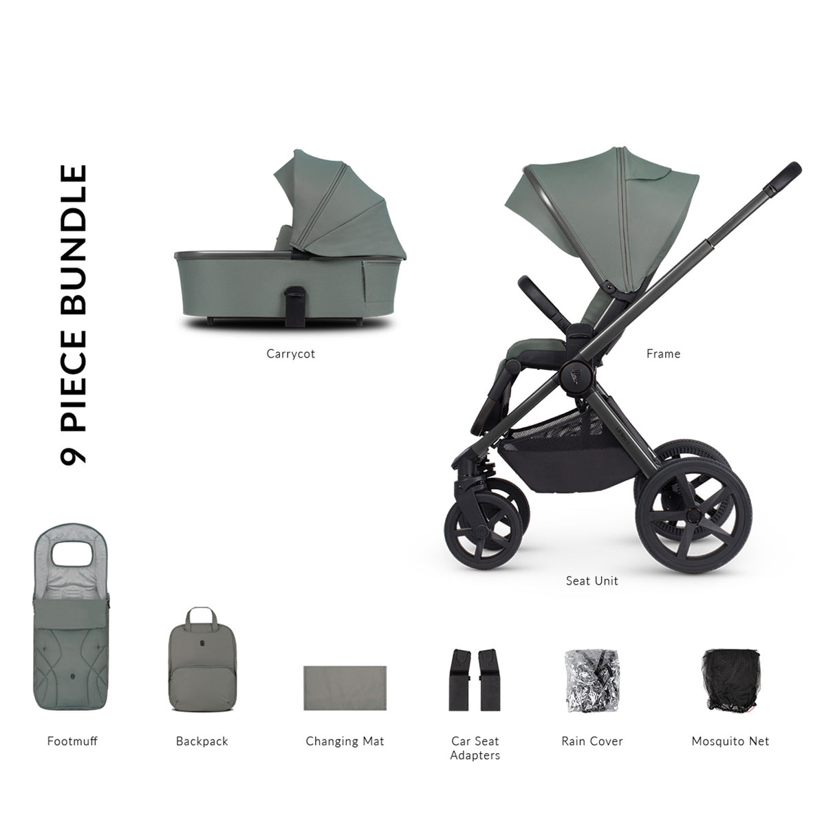 Venicci Upline 2 Pushchair Bundle with Accessories - Aloe